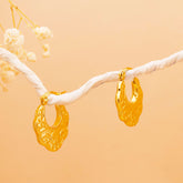 Ornate Floral Crest Gold Hoop Earrings